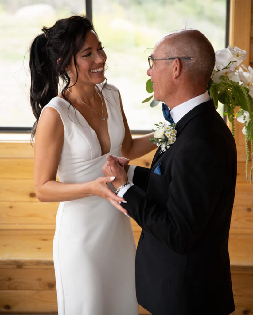 Father seeing daughter for first time before the ceremony, Ridgway, Colorado weddings