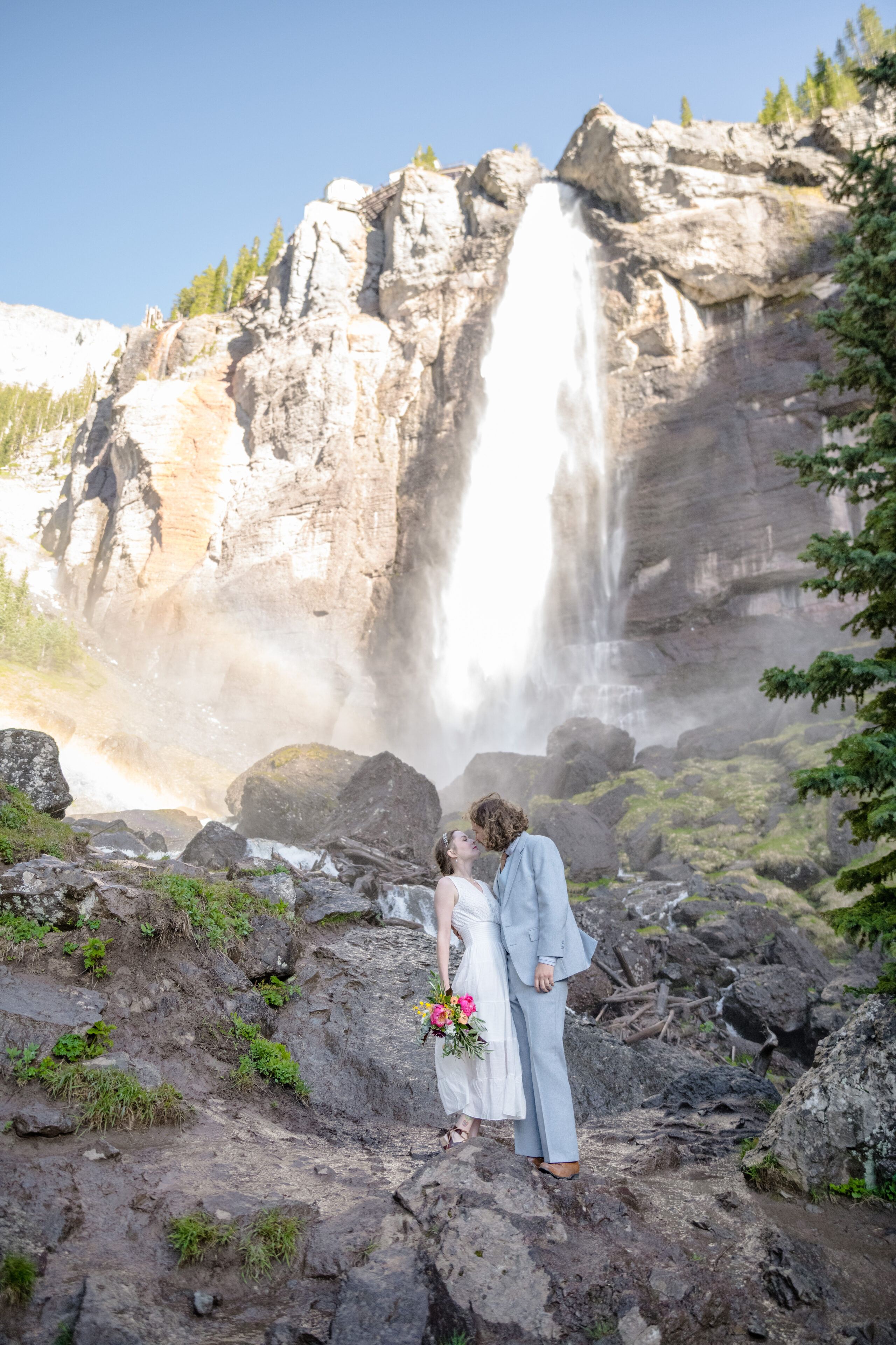 Waterfall elopement Telluride Bridal Veil